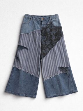 Pol Patchwork Wide-Leg Women's Jeans - Blue